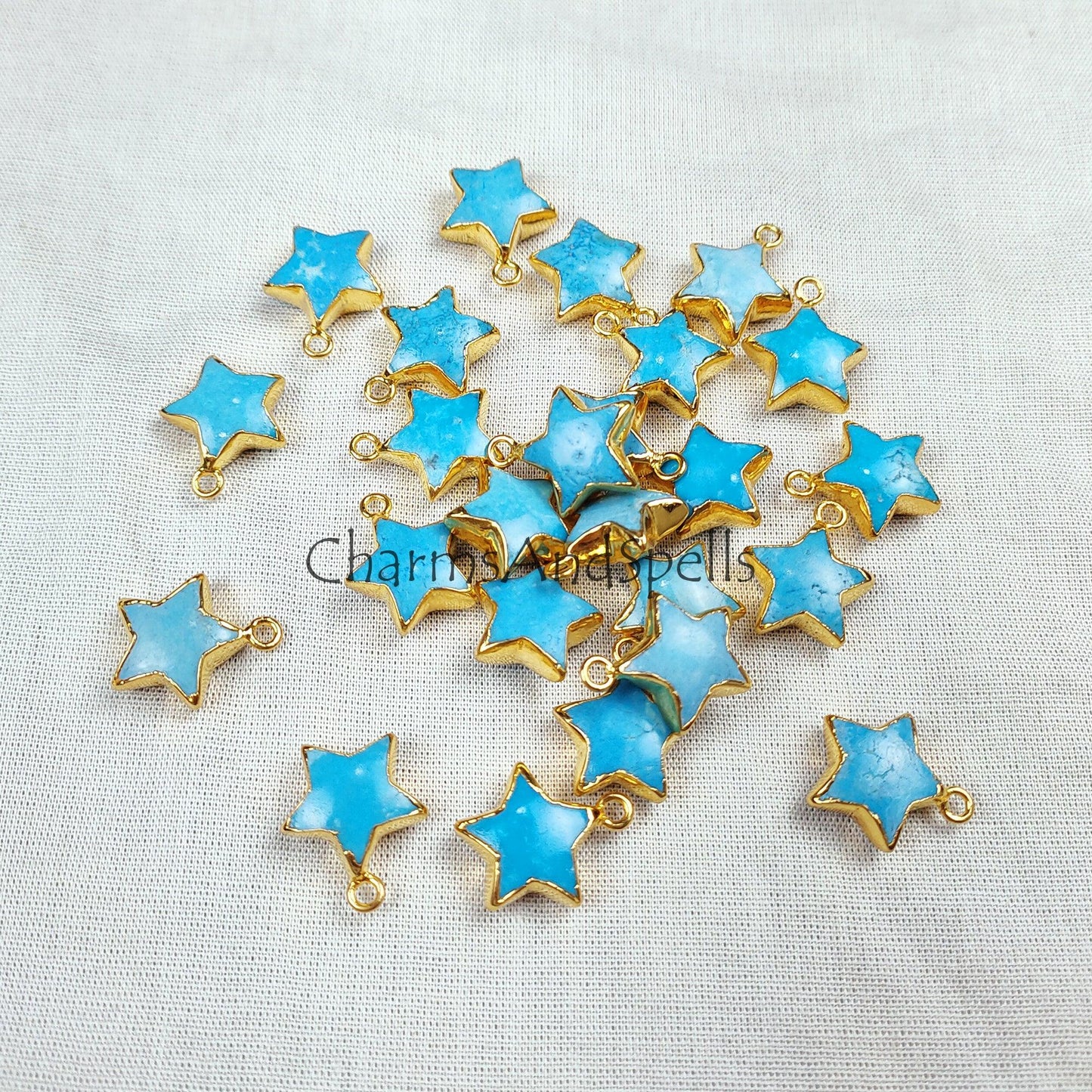 Turquoise Star Shape Gemstone Pendant, 925 Silver Electroplated Single Loop Gemstone Connector, Pendant, DIY Jewelry Making Supply - Charms And Spells