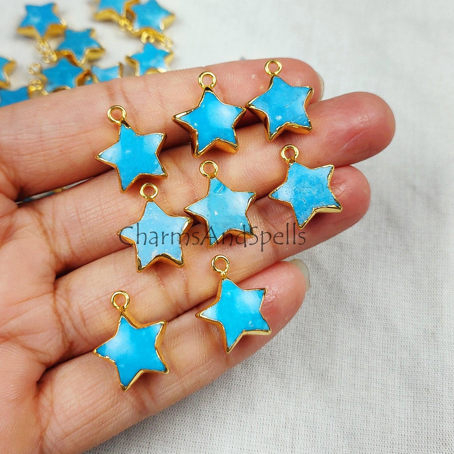 Turquoise Star Shape Gemstone Pendant, 925 Silver Electroplated Single Loop Gemstone Connector, Pendant, DIY Jewelry Making Supply - Charms And Spells