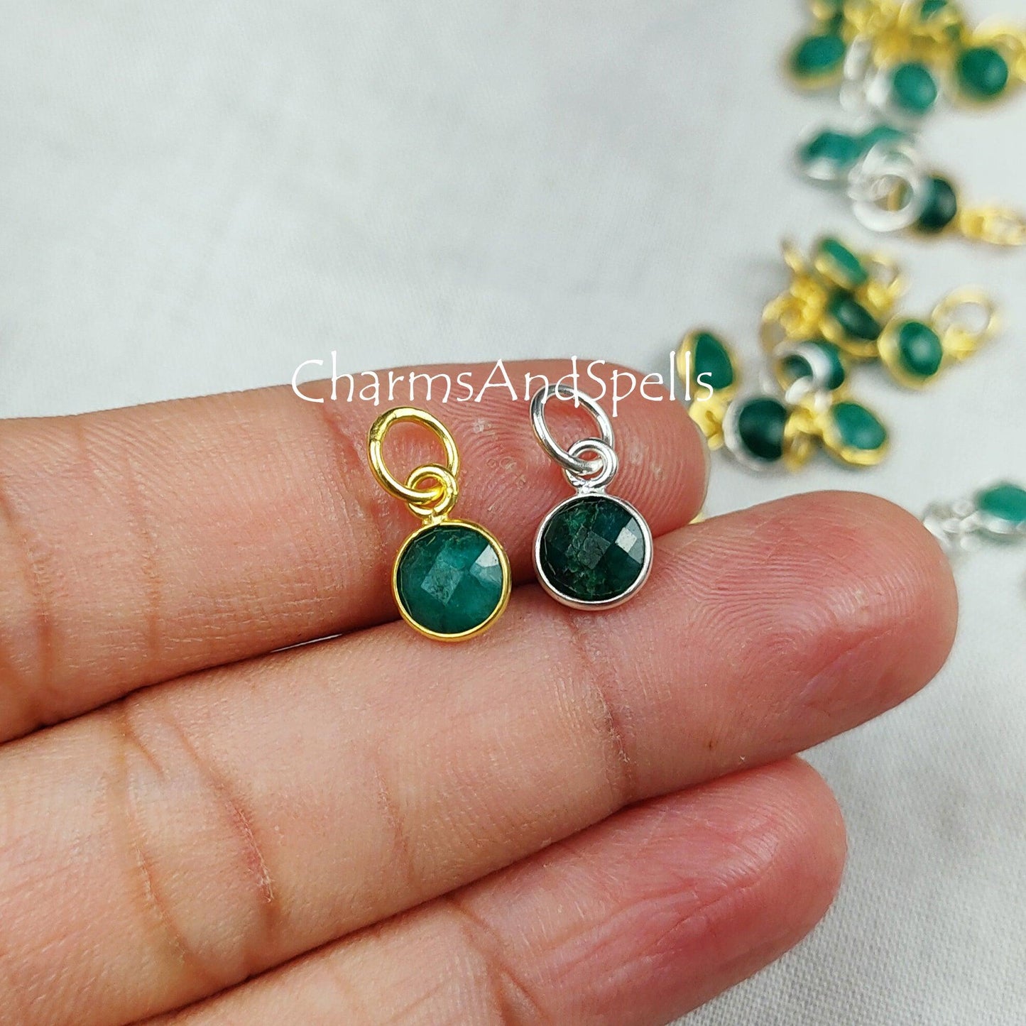 May Birthstone Emerald Pendant, Gold/Silver Plated Emerald Pendant, Gemstone Pendant Necklace, Faceted Emerald Jewelry - Charms And Spells
