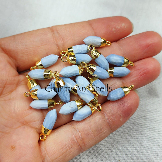 Blue Boulder Opal Electroplated Tiny Spike Pendant Charms, Charms Pendant, Handmade Pencil Pendant, Blue Stone Jewelry - Charms And Spells