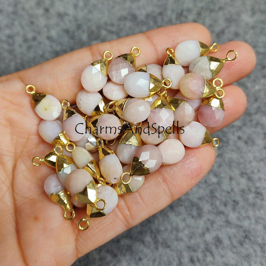 Natural Pink Opal Connectors, Electroplated Charm Connector, Necklace Connector, Faceted Pear Shape Connector, Gift Making Charms - Charms And Spells