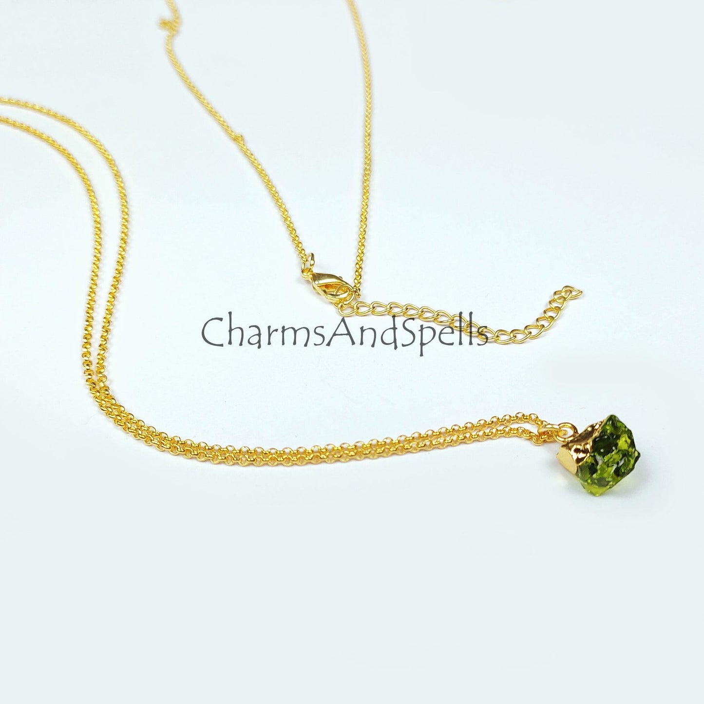 Raw Moldavite Pendant, Gold Electroplated Jewelry, Raw Crystal, Woman Necklace, Gift Ideas, Gifts for her, Hippie Raw Crystal Necklace - Charms And Spells