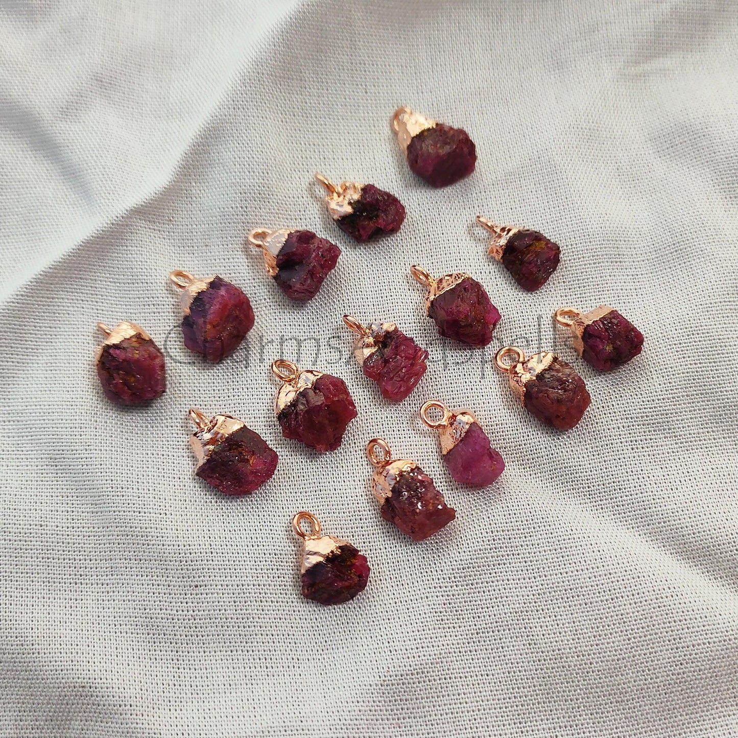 Raw Ruby Gemstone Connectors, DIY Rough Connectors, July Birthstone Ruby Rough Pendant Charm, Electroplated Charms, - Charms And Spells