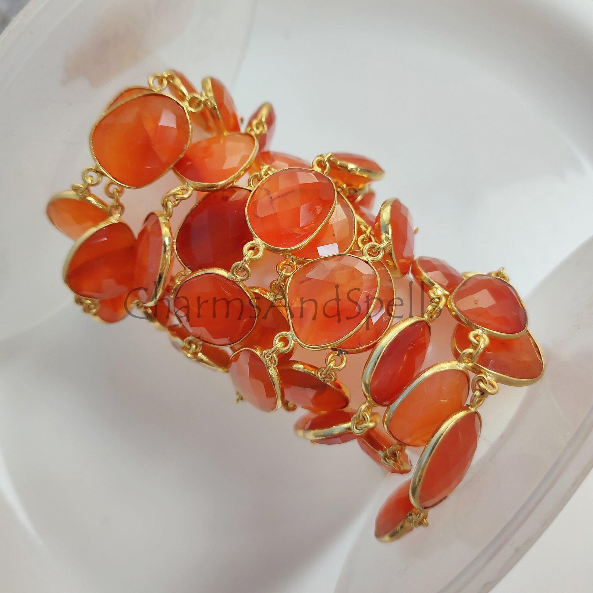 1 Feet Chain, Natural Carnelian Bezel Chain, Carnelian 12-16mm Connector Chain, Carnelian Bezels Chain, Carnelian Connectors Link Chain, Necklace Jewelry - Charms And Spells