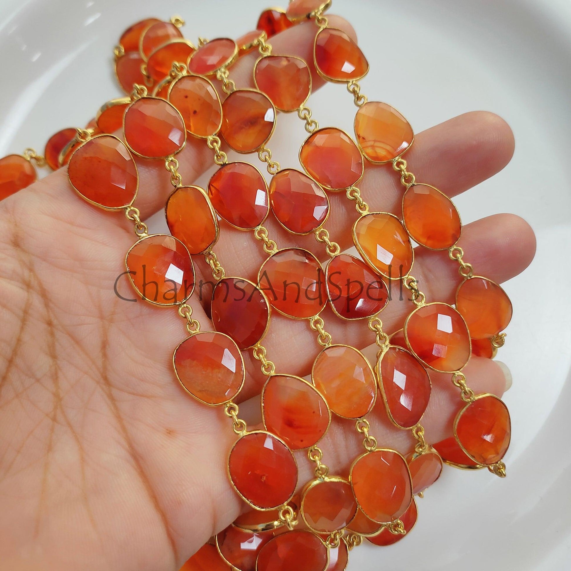 1 Feet Chain, Natural Carnelian Bezel Chain, Carnelian 12-16mm Connector Chain, Carnelian Bezels Chain, Carnelian Connectors Link Chain, Necklace Jewelry - Charms And Spells
