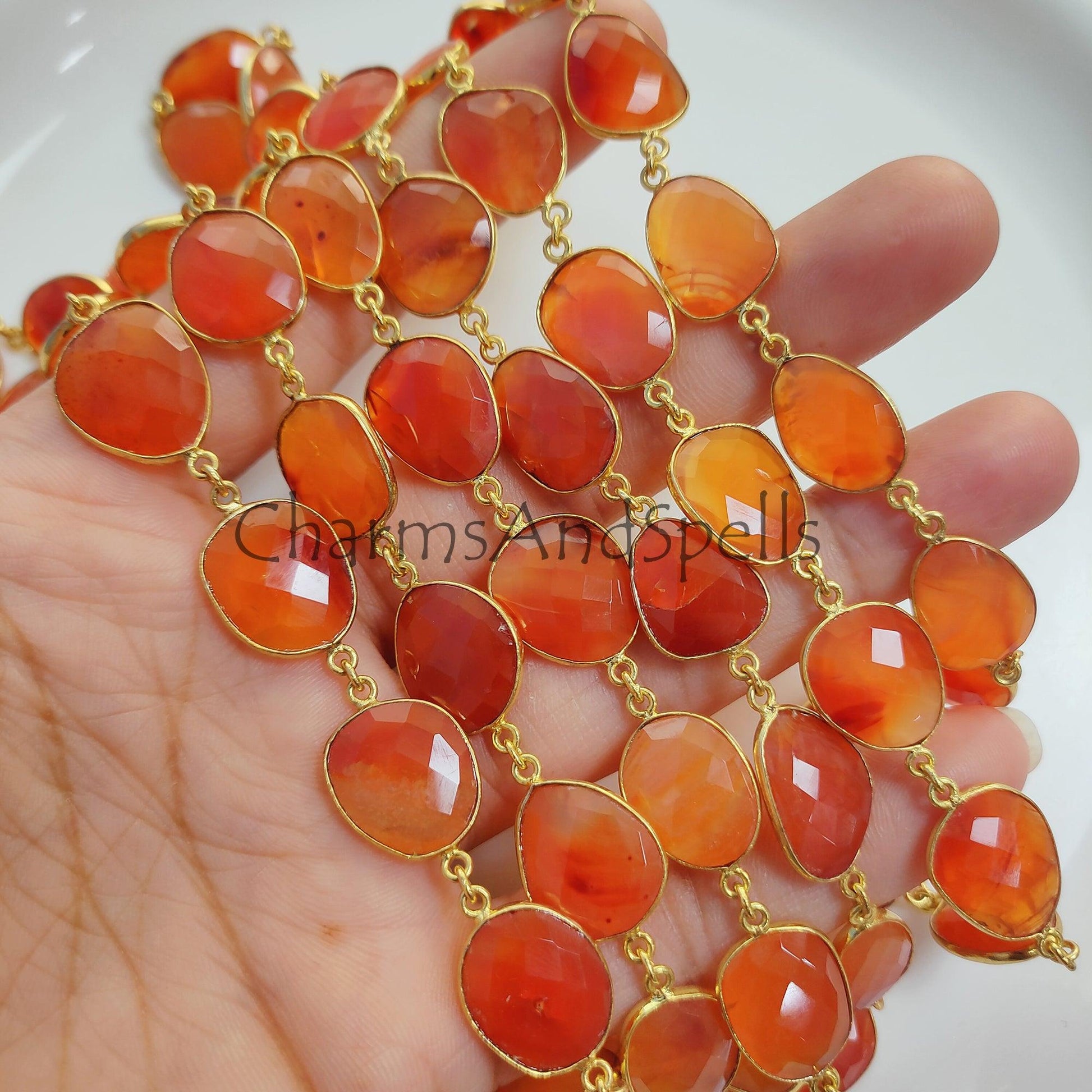 1 Feet Chain, Natural Carnelian Bezel Chain, Carnelian 12-16mm Connector Chain, Carnelian Bezels Chain, Carnelian Connectors Link Chain, Necklace Jewelry - Charms And Spells