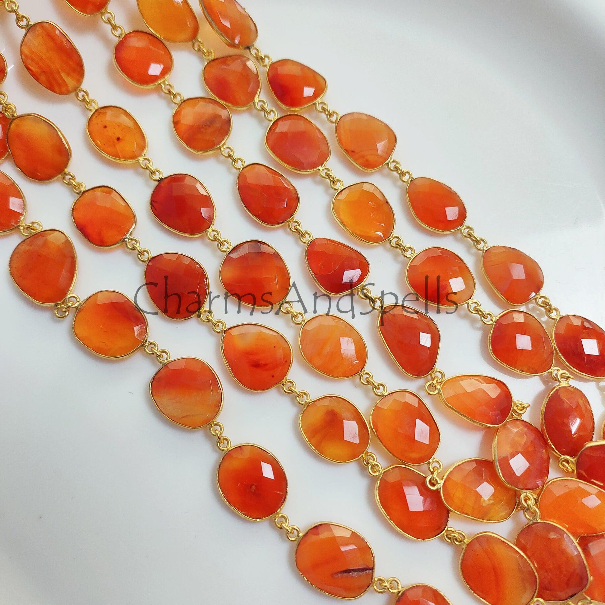 1 Feet Chain, Natural Carnelian Bezel Chain, Carnelian 12-16mm Connector Chain, Carnelian Bezels Chain, Carnelian Connectors Link Chain, Necklace Jewelry - Charms And Spells