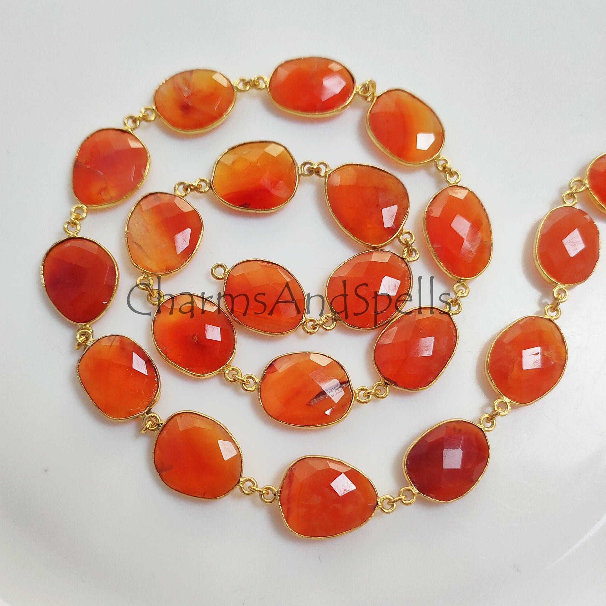 1 Feet Chain, Natural Carnelian Bezel Chain, Carnelian 12-16mm Connector Chain, Carnelian Bezels Chain, Carnelian Connectors Link Chain, Necklace Jewelry - Charms And Spells