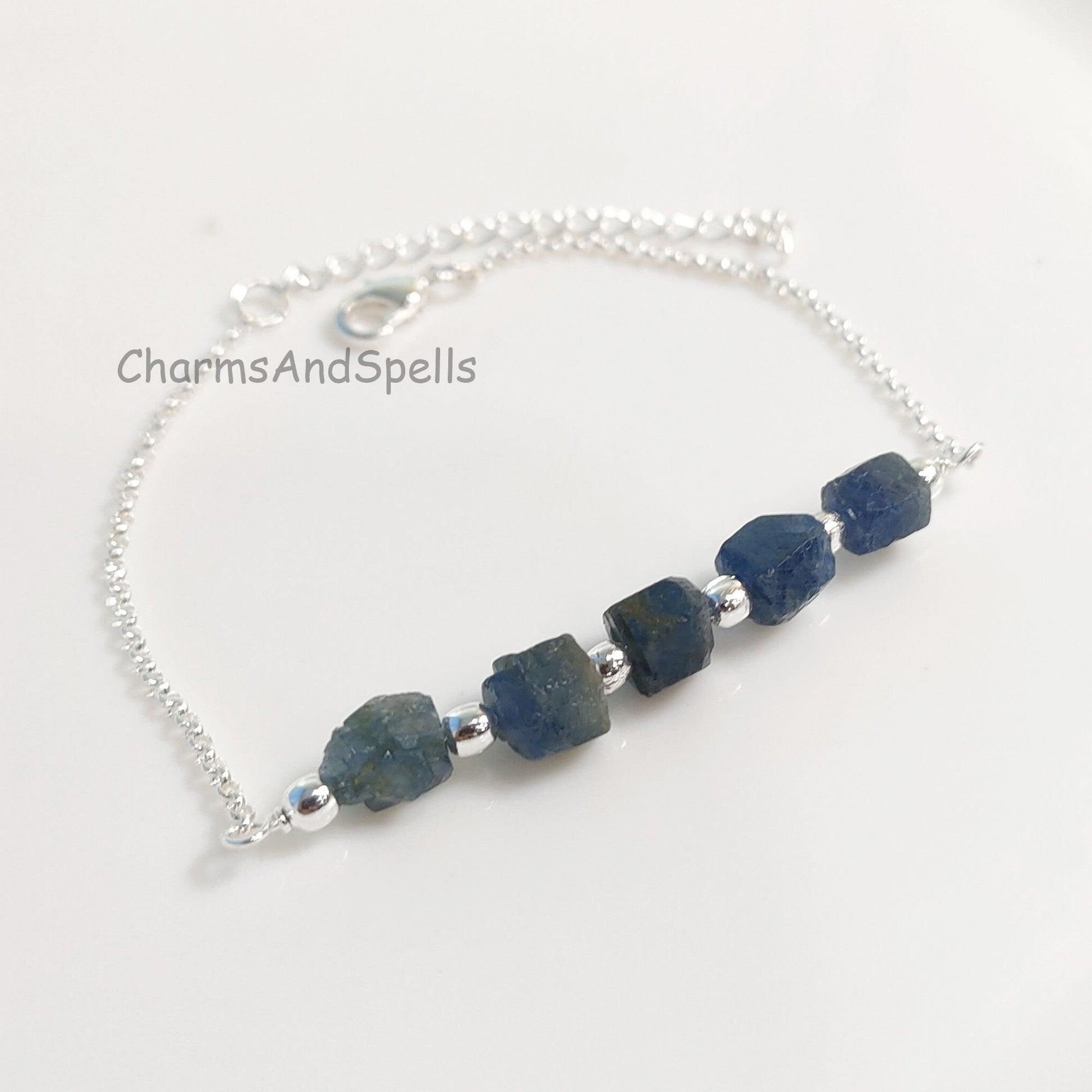 Rough Sapphire Bracelet, Raw Blue Sapphire Bracelet, Raw Sapphire September Birthstone Bracelet, Silver Plated Bracelet, Gemstone Bracelet - Charms And Spells