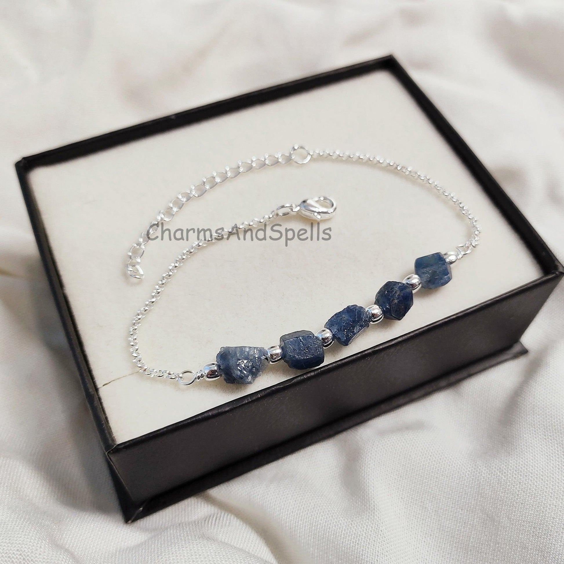 Rough Sapphire Bracelet, Raw Blue Sapphire Bracelet, Raw Sapphire September Birthstone Bracelet, Silver Plated Bracelet, Gemstone Bracelet - Charms And Spells