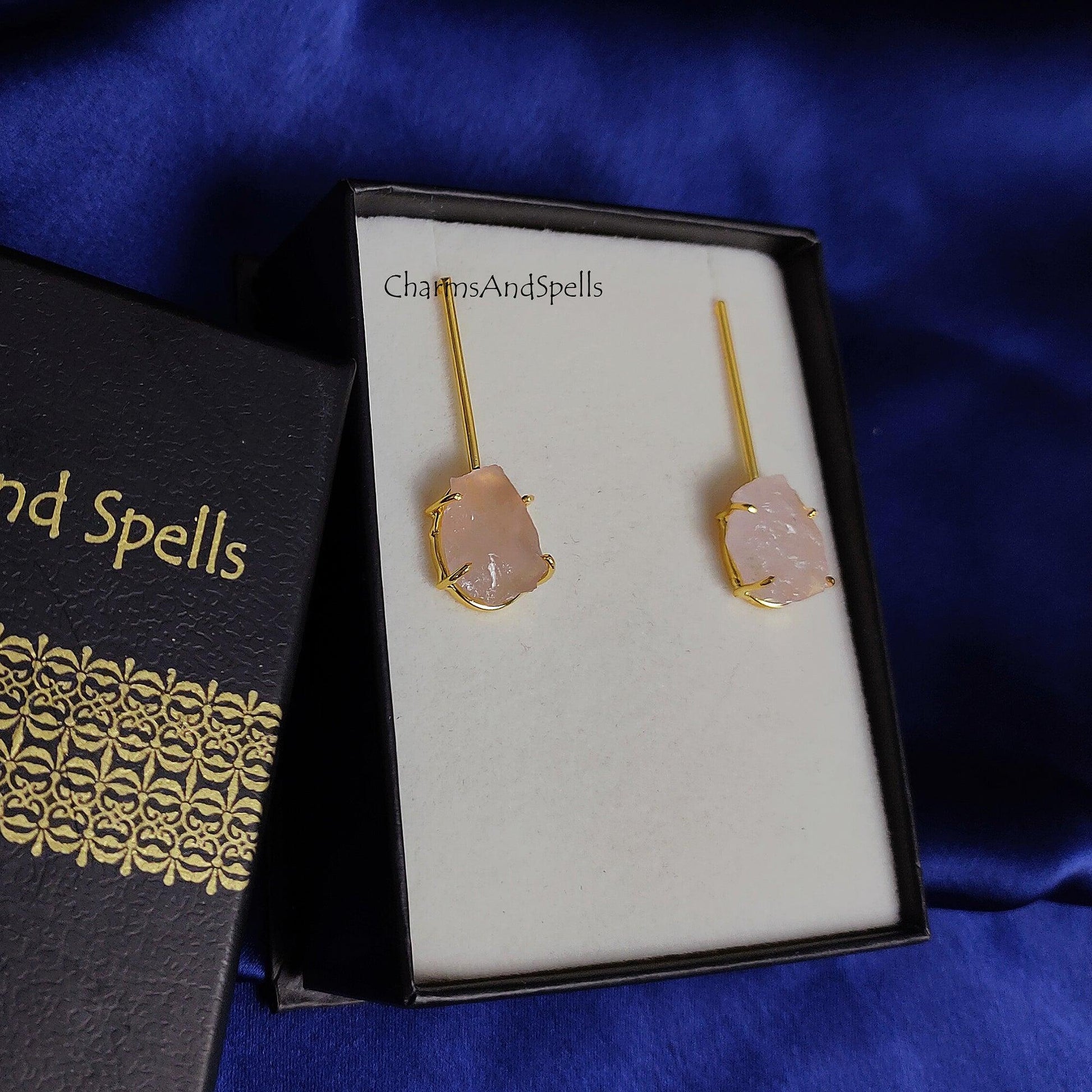 Raw Rose Quartz Earrings, Rose Quartz Jewelry, Rose Quartz Stud Earrings, Crystal Of Love, Raw Crystal, Genuine Gemstone Earring - Charms And Spells