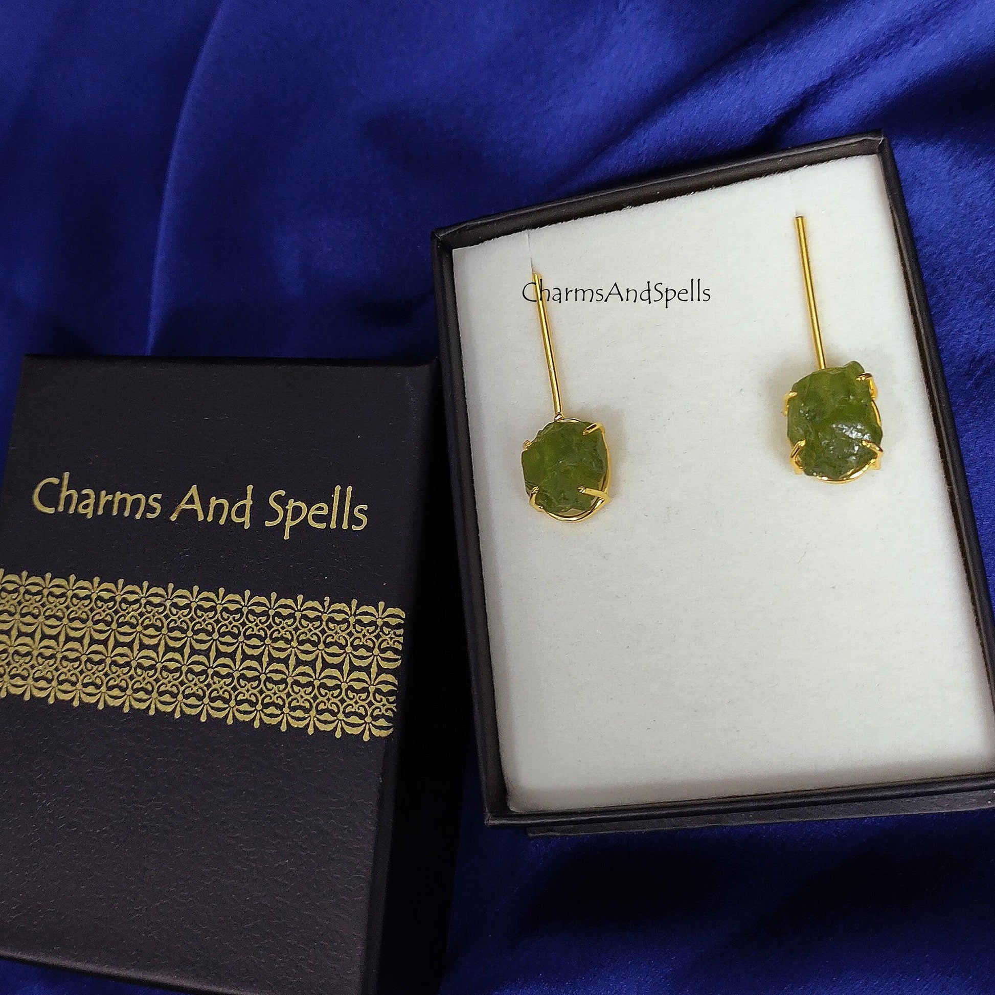 Raw Stone Earrings, Birthstone Earrings, Raw Crystal Earrings, Raw Peridot Earrings, August Birthstone, Peridot Earrings, Dainty peridot - Charms And Spells