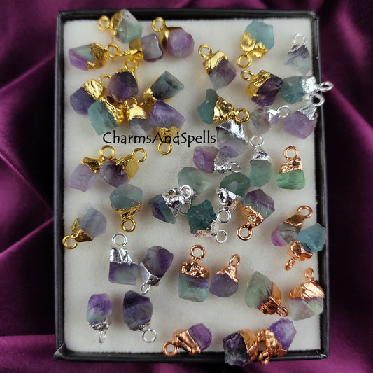 Raw Fluorite Crystal Connector | Clarity & Focus Stone Charm Pendant