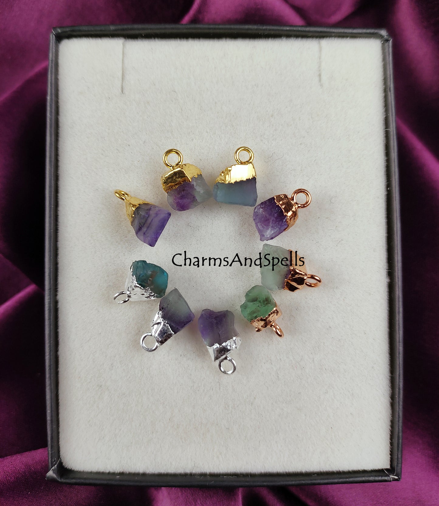 Rough Fluorite Crystal Connector Pendant, Gemstone Charm Connector, Fluorite Pendant, Bracelets Charms, Jewelry Making Supplies, Dainty Gift