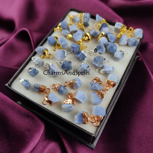 Raw Blue Opal Crystal Connector | Calm & Communication Stone Charm Pendant
