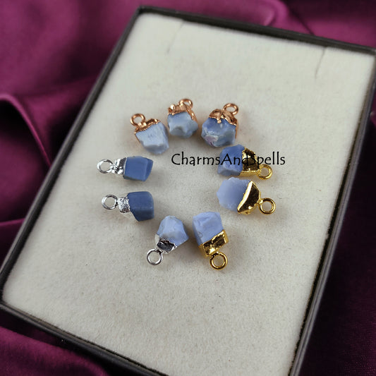 Raw Blue Opal Crystal Connector | Calm & Communication Stone Charm Pendant