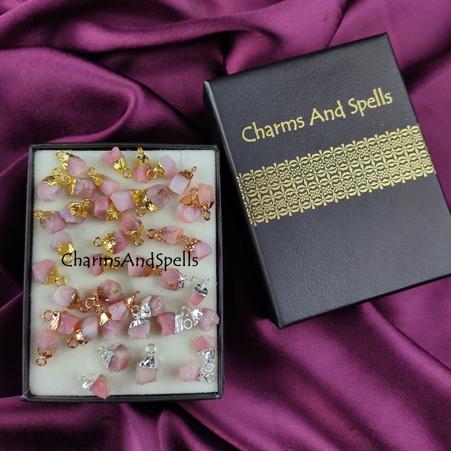 Raw Pink Opal Connectors, Electroplated Charm Connector, Necklace Connector, Free Form Single Bail Connector, Jewelry Making Charms, Gift