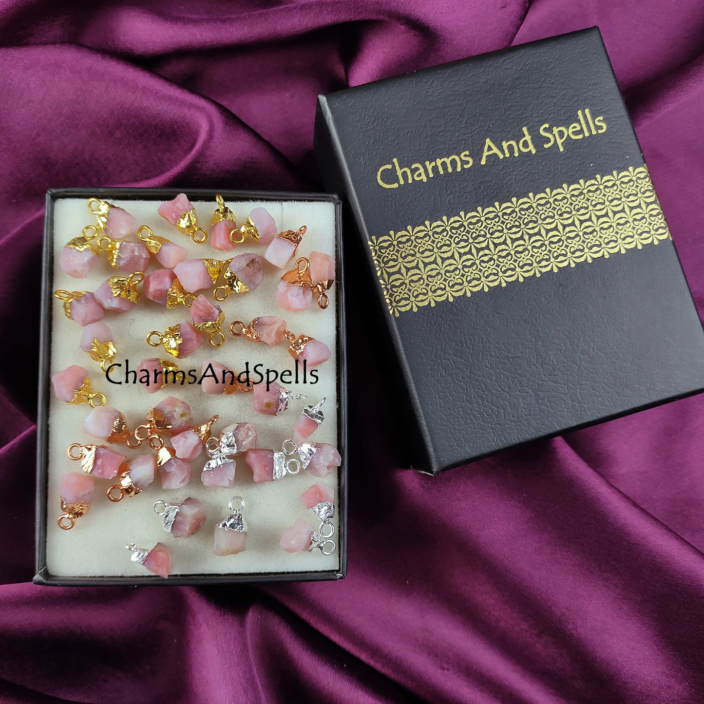 Raw Pink Opal Connectors, Electroplated Charm Connector, Necklace Connector, Free Form Single Bail Connector, Jewelry Making Charms, Gift