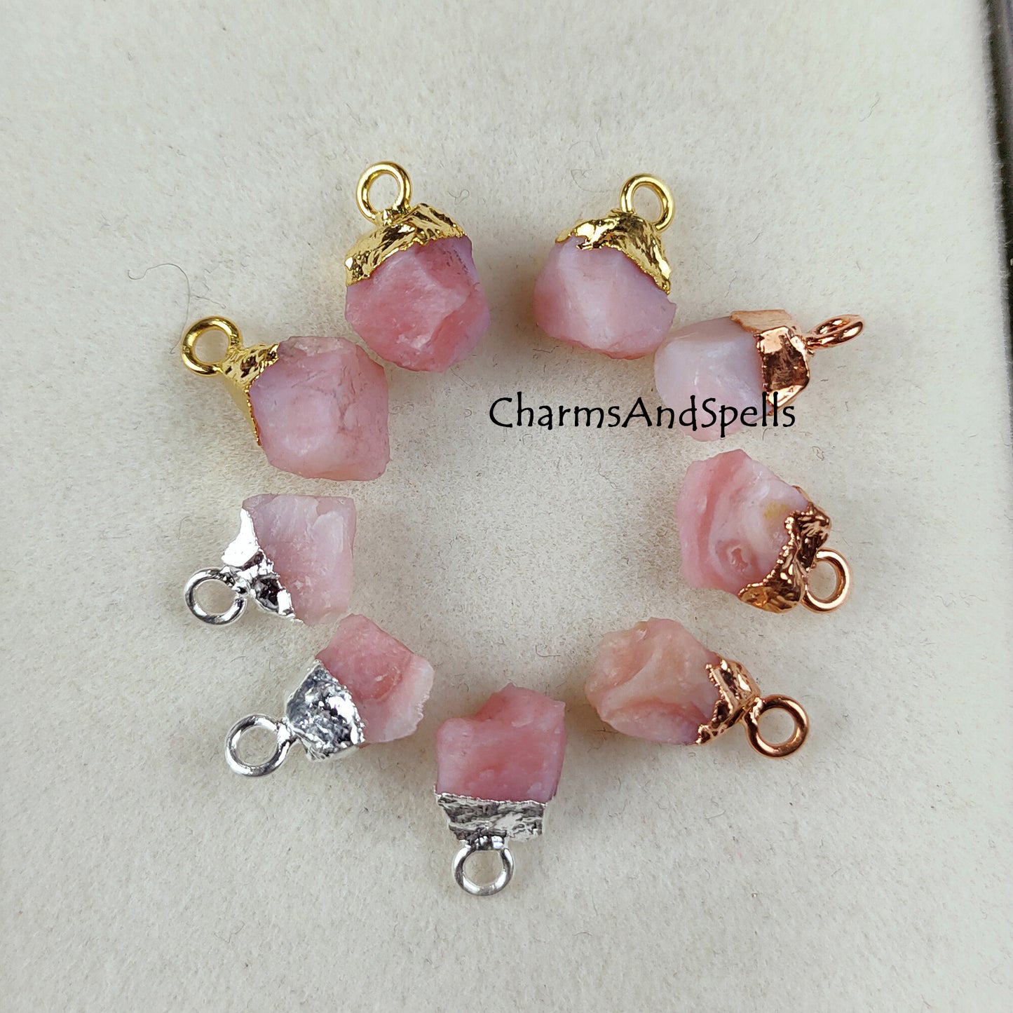 Raw Pink Opal Connectors, Electroplated Charm Connector, Necklace Connector, Free Form Single Bail Connector, Jewelry Making Charms, Gift