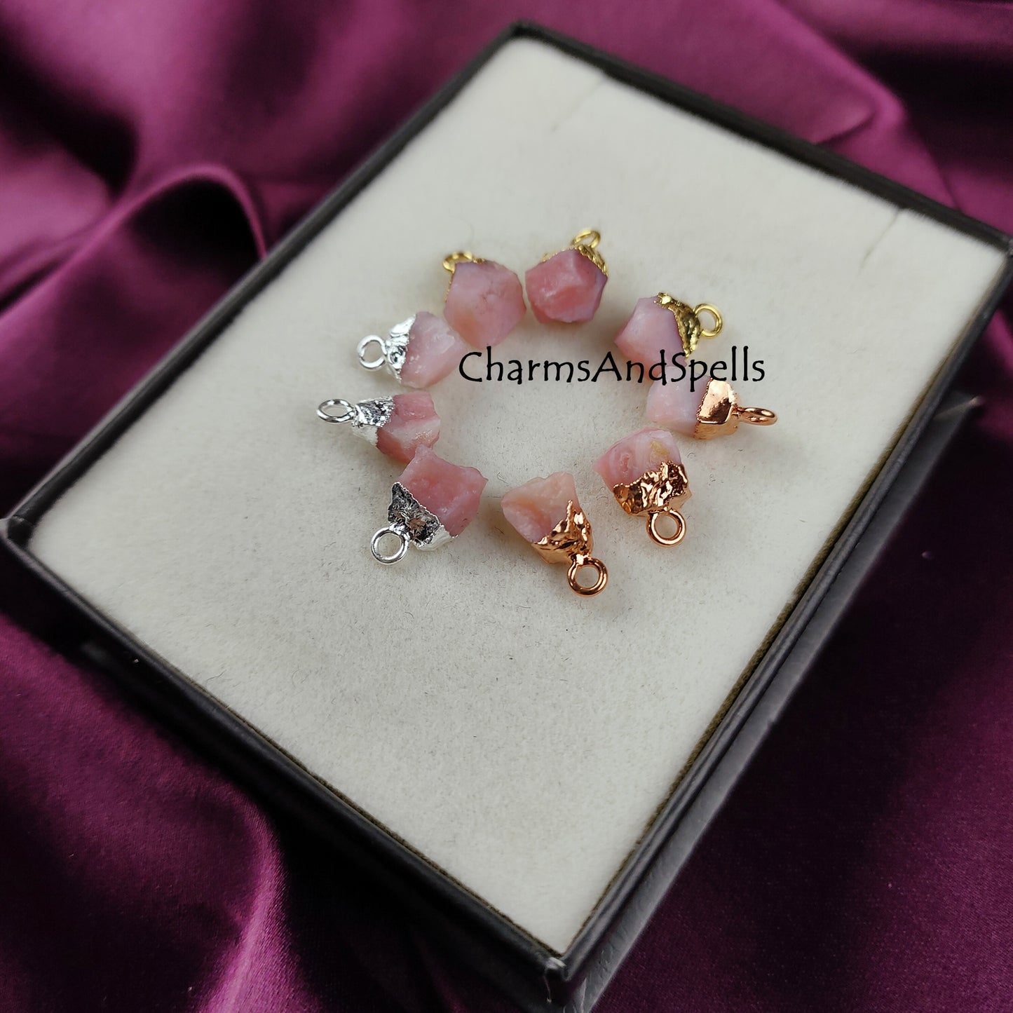 Raw Pink Opal Connectors, Electroplated Charm Connector, Necklace Connector, Free Form Single Bail Connector, Jewelry Making Charms, Gift