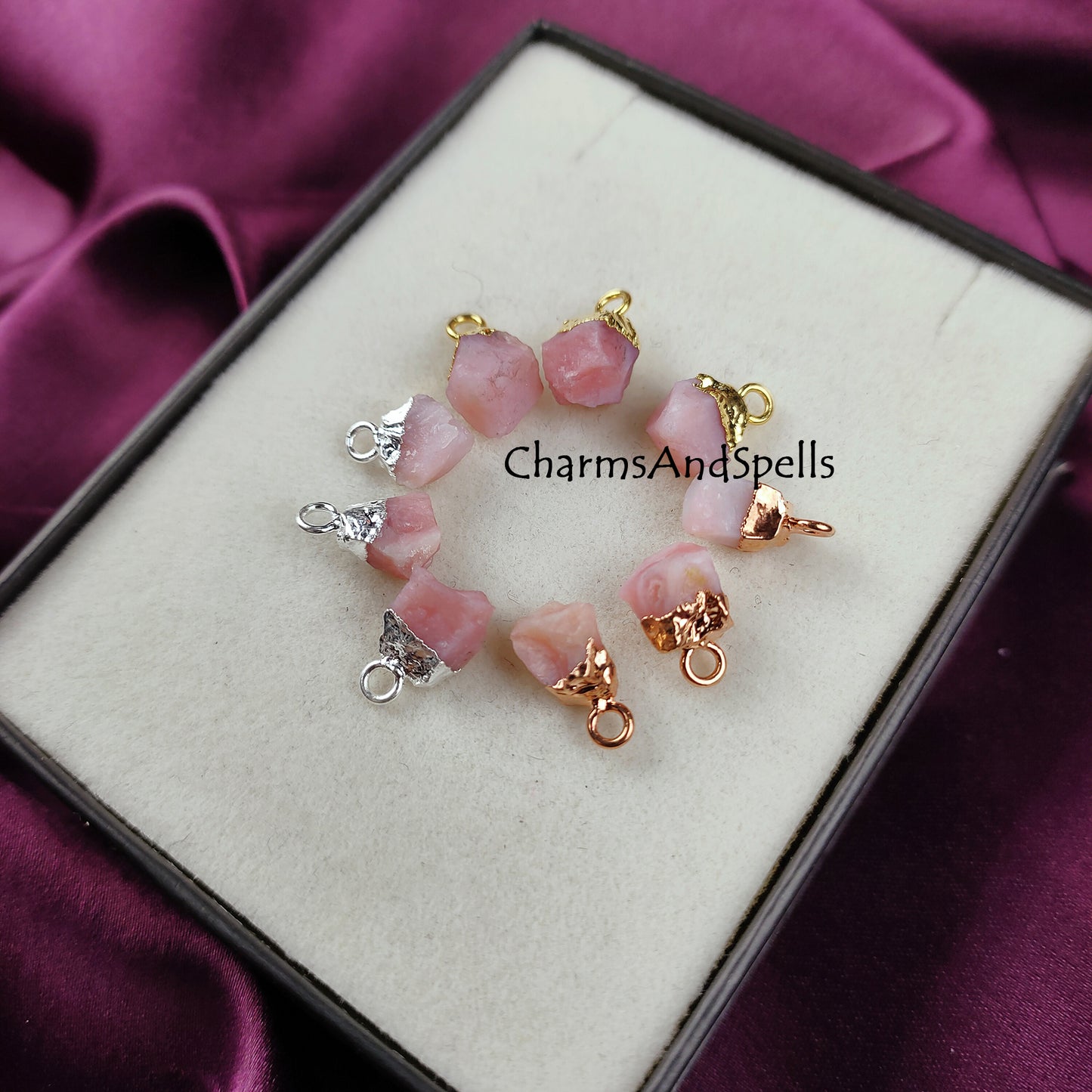 Raw Pink Opal Connectors, Electroplated Charm Connector, Necklace Connector, Free Form Single Bail Connector, Jewelry Making Charms, Gift