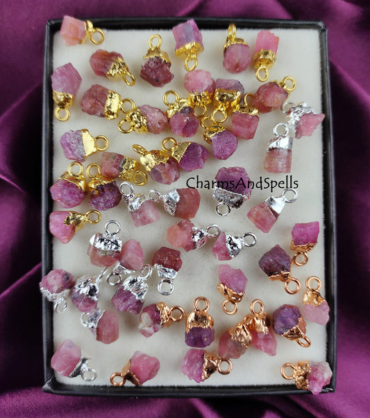 Raw Pink Tourmaline Crystal Connector | Love & Compassion Stone Charm Pendant