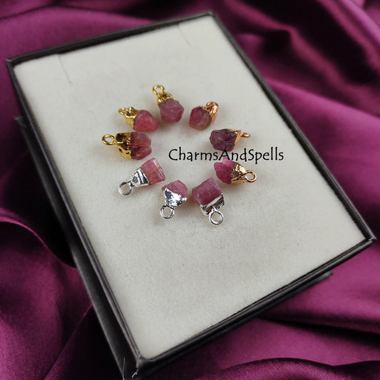 Raw Pink Tourmaline Crystal Connector | Love & Compassion Stone Charm Pendant