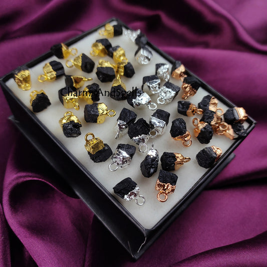 Raw Black Tourmaline Crystal Connector | Protection & Grounding Stone Pendant