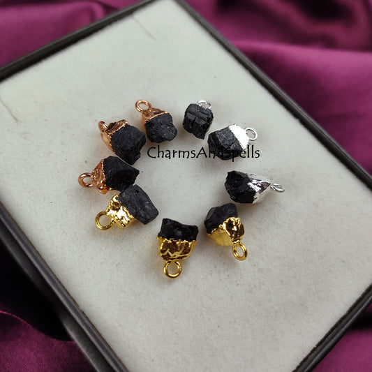 Raw Black Tourmaline Crystal Connector | Protection & Grounding Stone Pendant