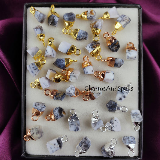Dendrite Opal Raw Connector Pendants | Rough Electroplated DIY Handmade Charms