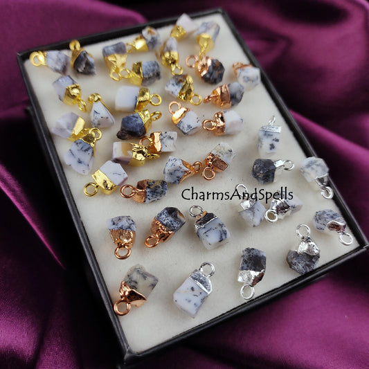 Dendrite Opal Raw Connector Pendants | Rough Electroplated DIY Handmade Charms