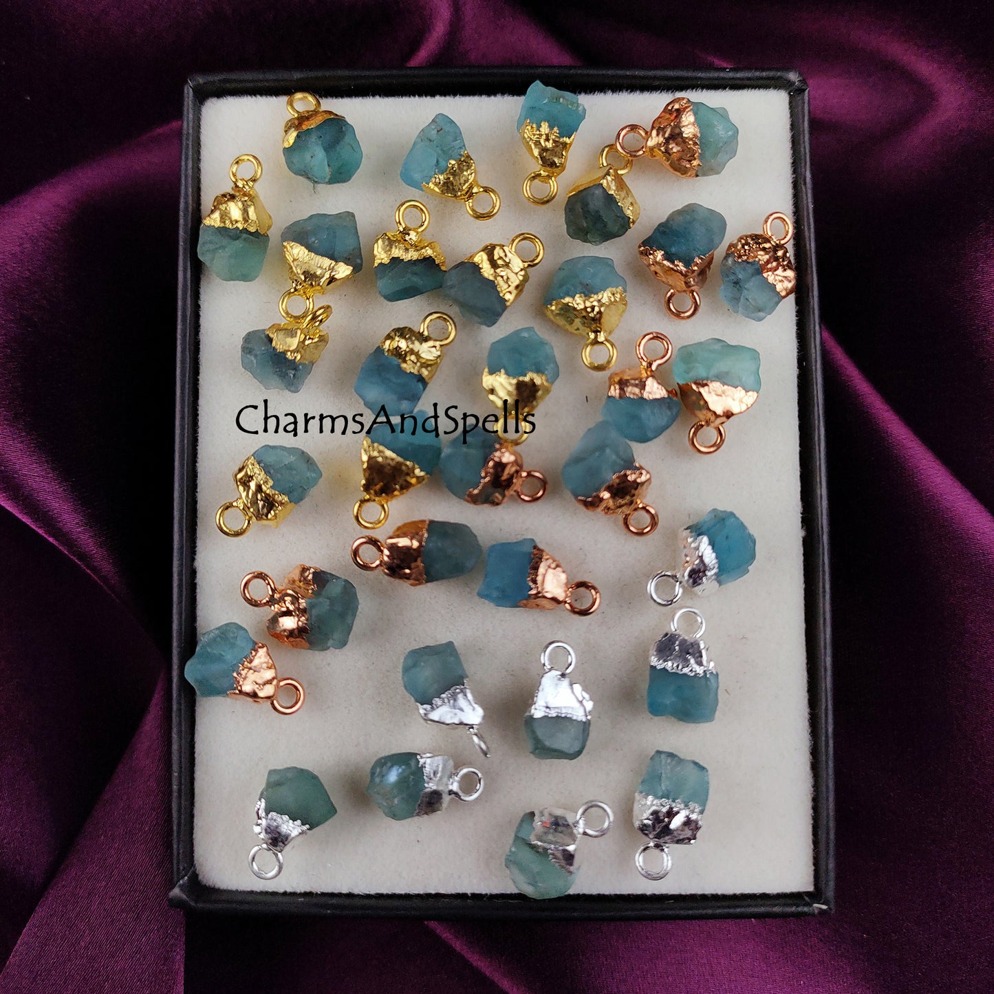 Neon Apatite Raw Connector Pendants | Rough Electroplated DIY Handmade Charms