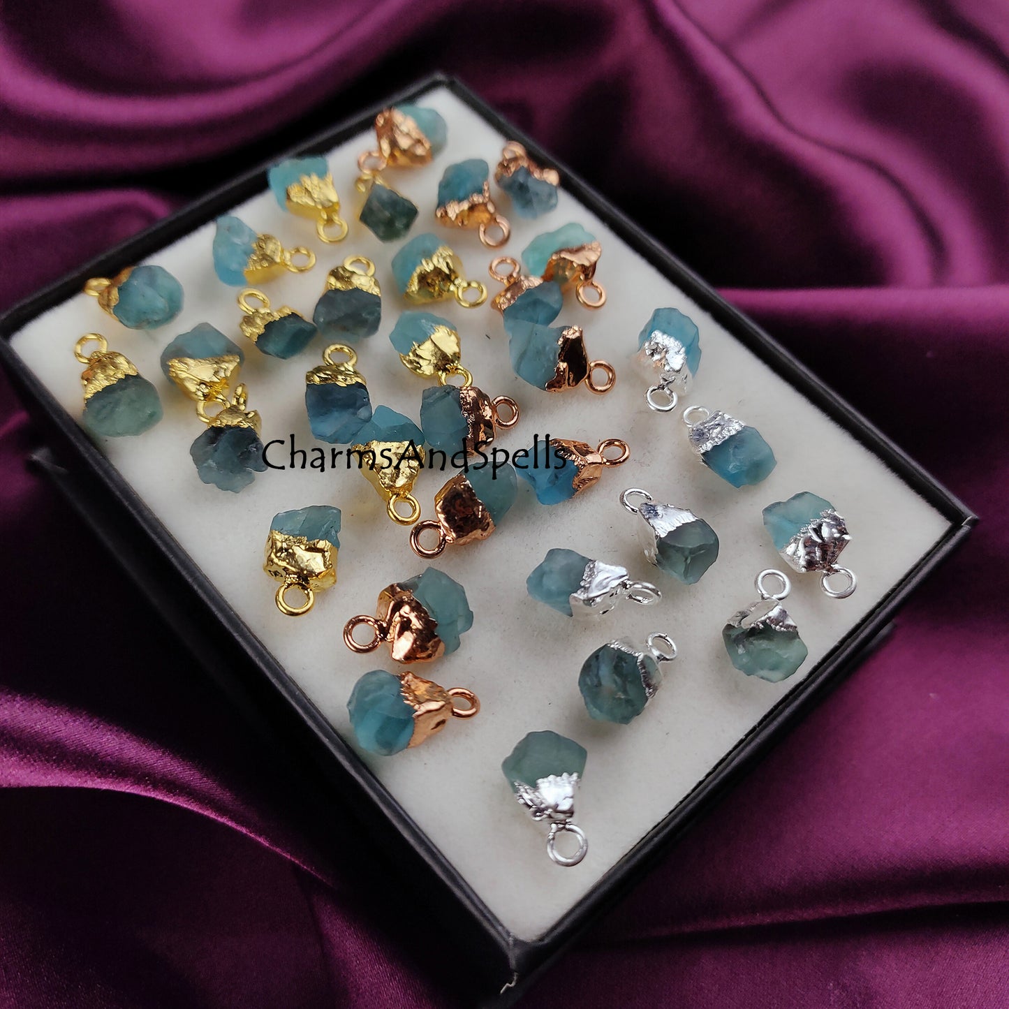 Neon Apatite Raw Connector Pendants | Rough Electroplated DIY Handmade Charms