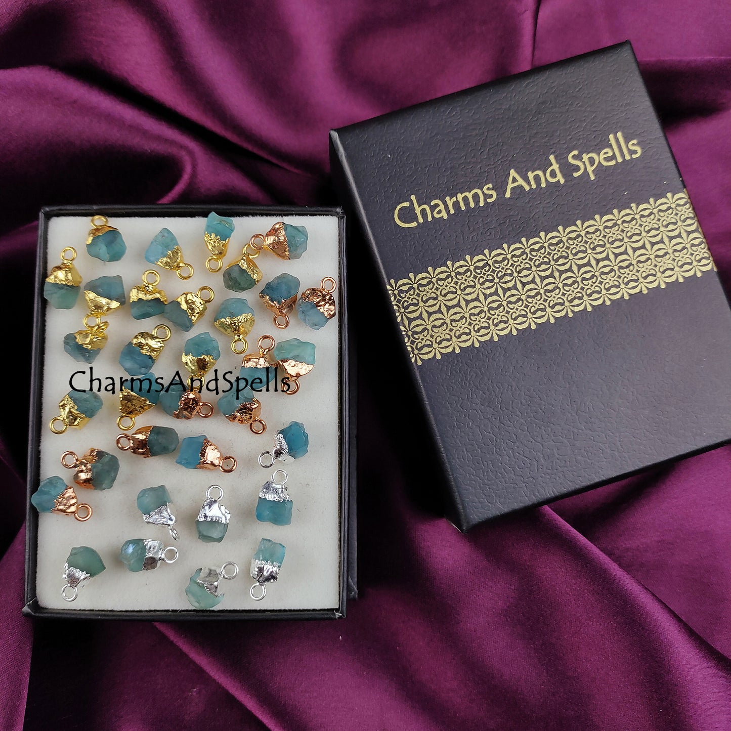 Neon Apatite Raw Connector Pendants | Rough Electroplated DIY Handmade Charms