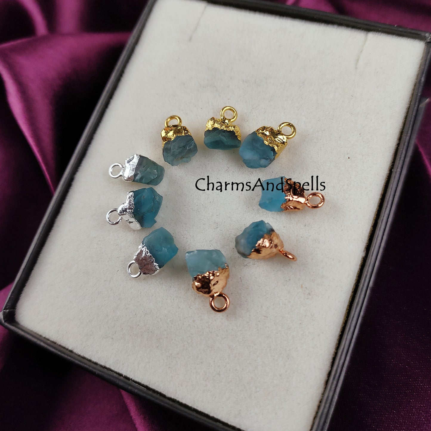 Neon Apatite Raw Connector Pendants | Rough Electroplated DIY Handmade Charms