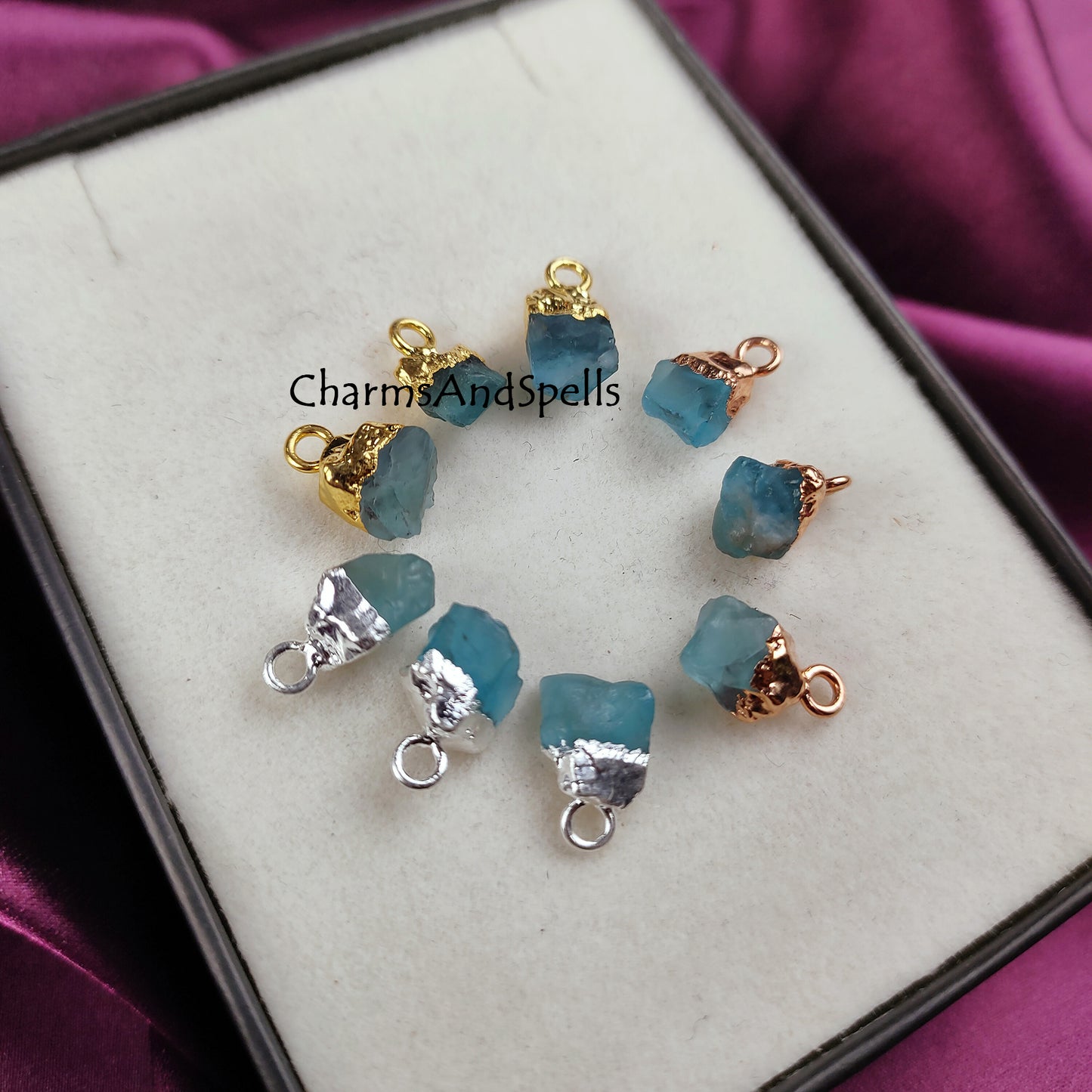 Neon Apatite Raw Connector Pendants | Rough Electroplated DIY Handmade Charms