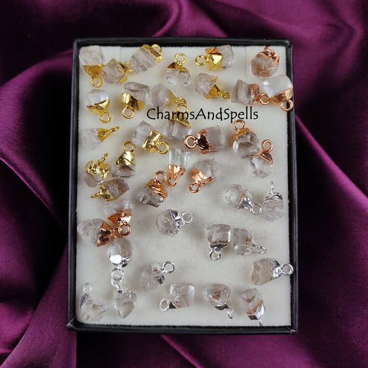 Crystal Quartz Raw Connector Pendants | Rough Electroplated DIY Handmade Charms