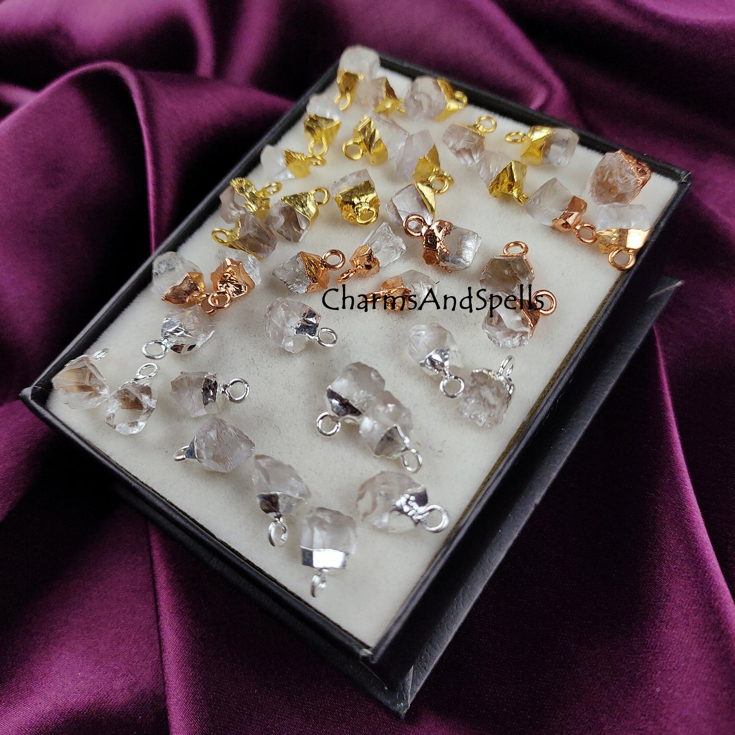Crystal Quartz Raw Connector Pendants, Rough Electroplated Charms, Crystal Quartz Pendant Connector Jewelry, Crystal Handmade DIY Connectors