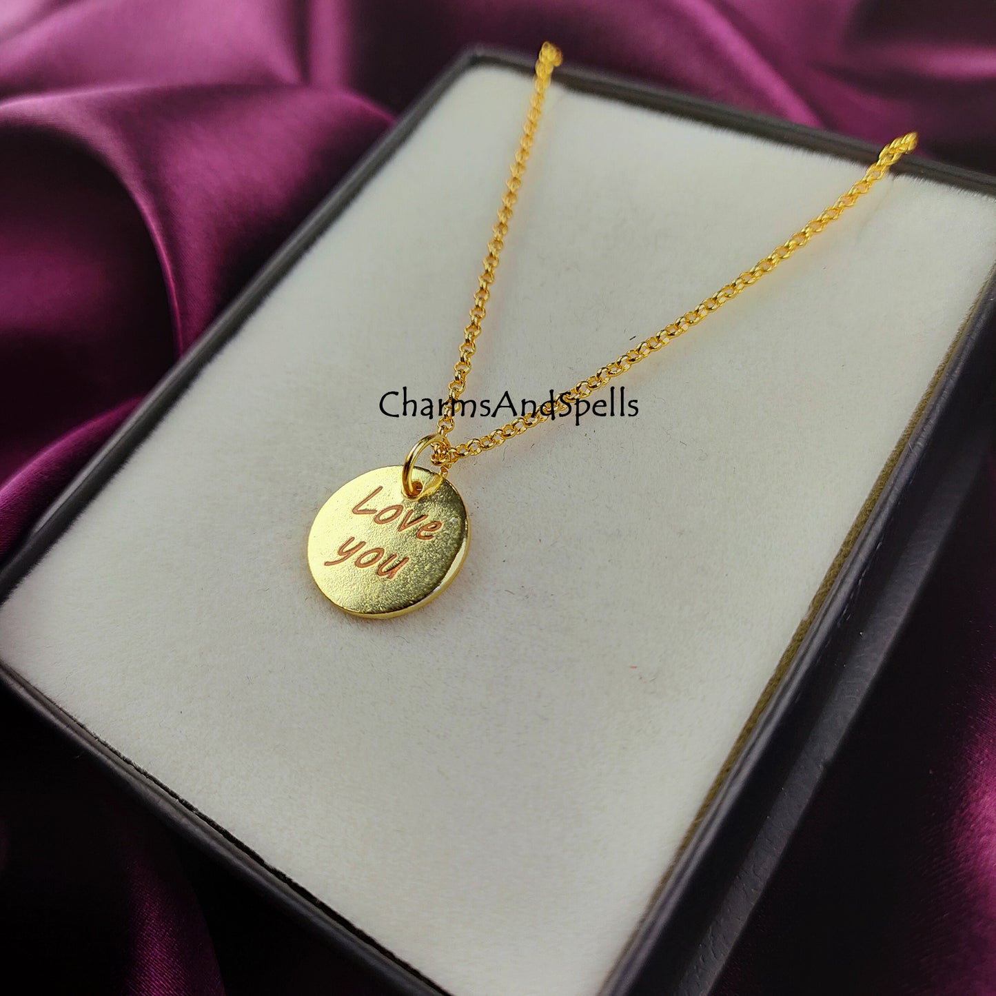 Personalized “Love You” Necklace | Engraved Handmade Charm