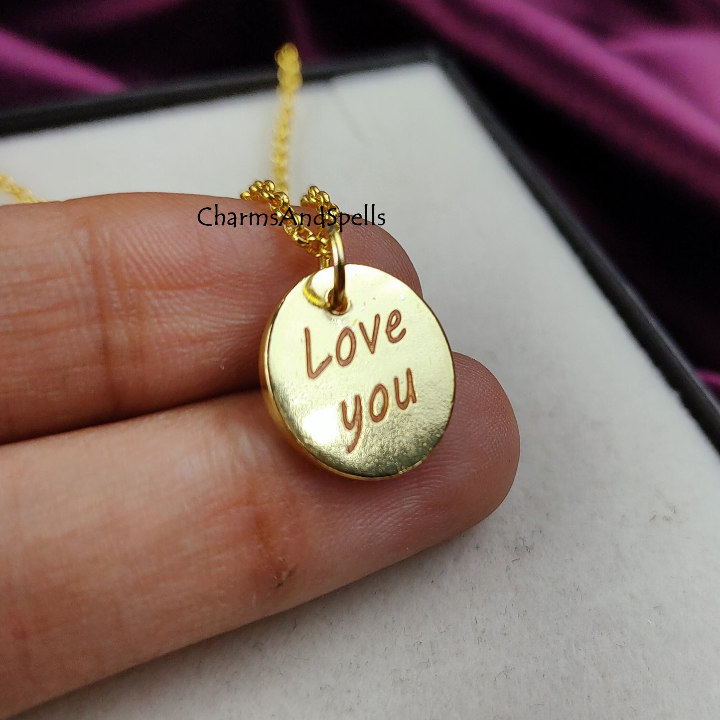 Personalized “Love You” Necklace | Engraved Handmade Charm