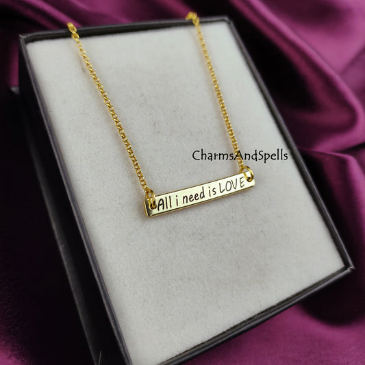 Personalized “All I Need Is Love” Necklace | Engraved Bar