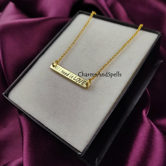 Personalized “All I Need Is Love” Necklace | Engraved Bar