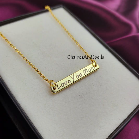 Personalized Love You Mom Necklace | Engraved Bar