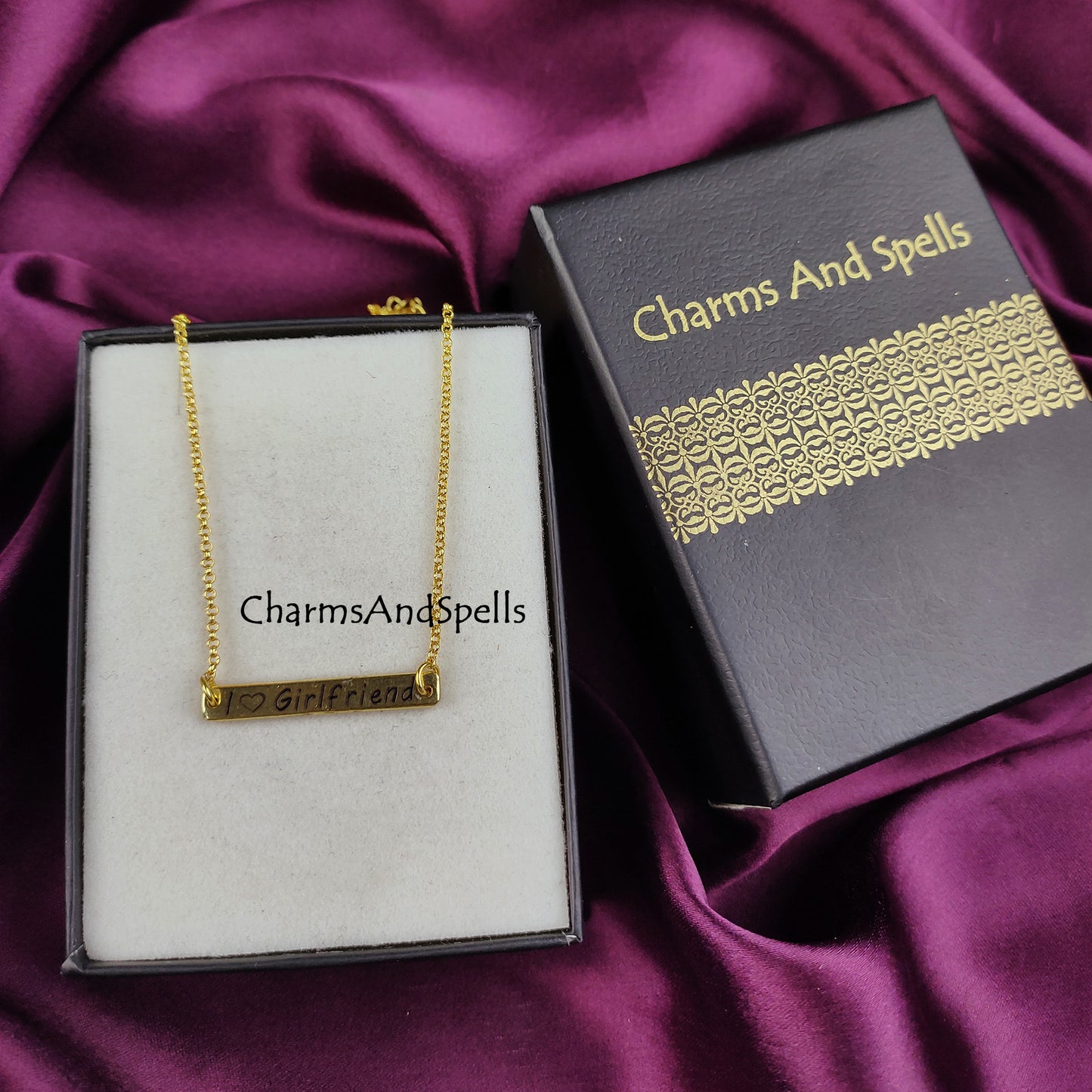 I Love My Girlfriend Necklace | Personalized Engraved Bar