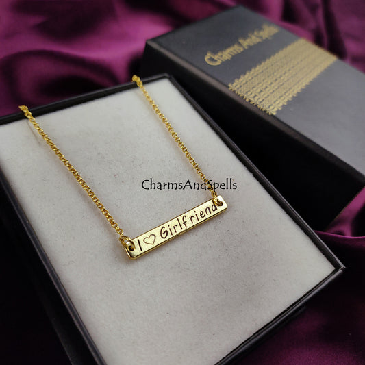 I Love My Girlfriend Necklace | Personalized Engraved Bar