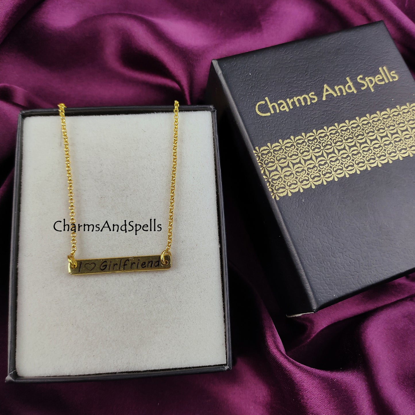 I Love My Girlfriend Necklace | Personalized Engraved Bar