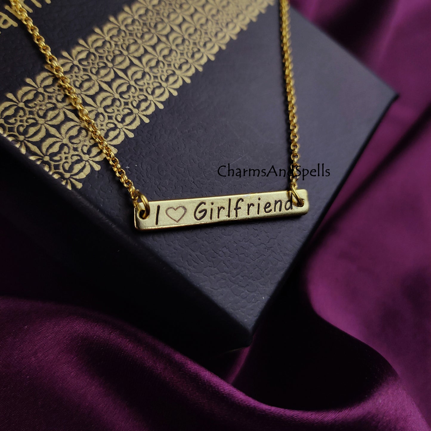 I Love My Girlfriend Necklace | Personalized Engraved Bar
