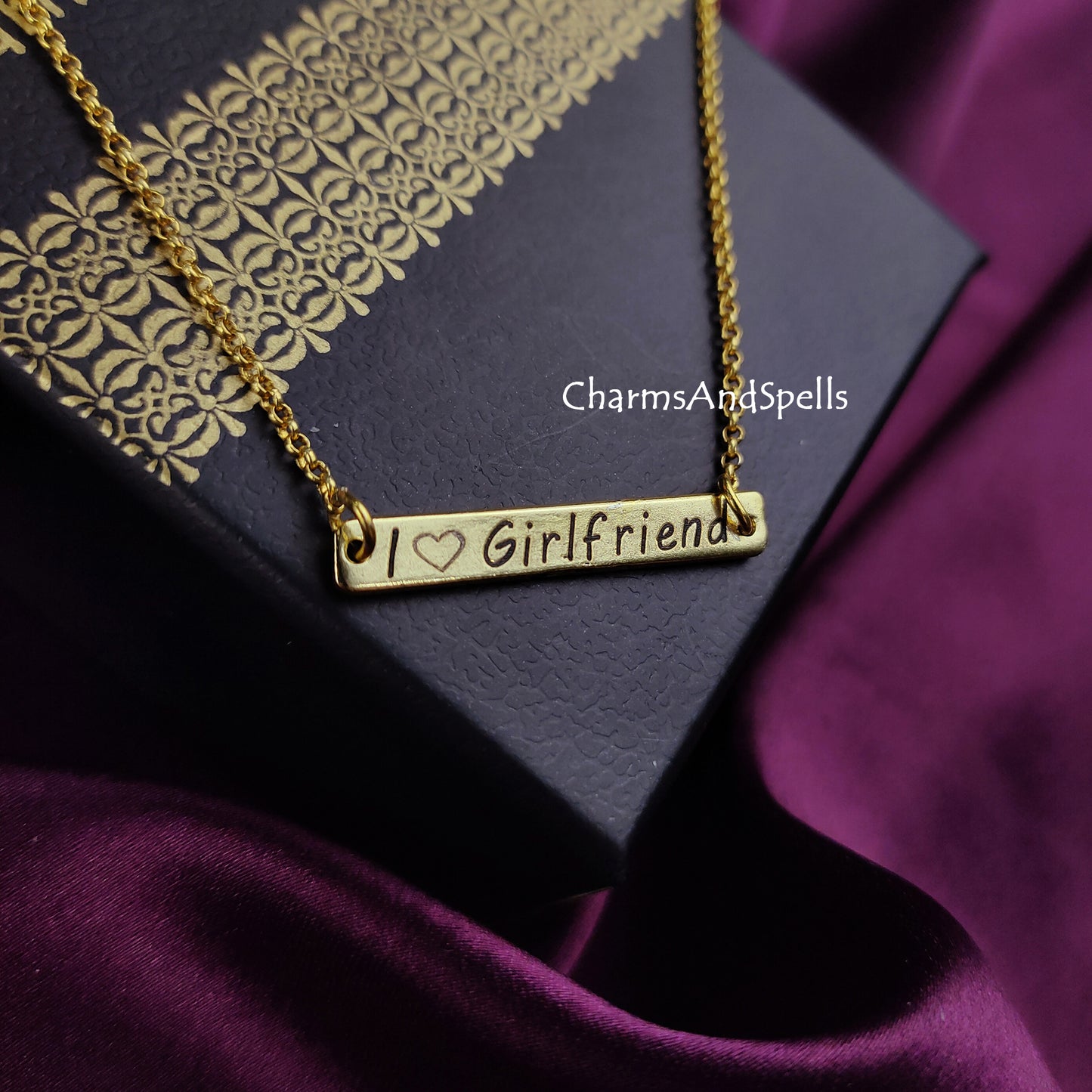 I Love My Girlfriend Necklace | Personalized Engraved Bar