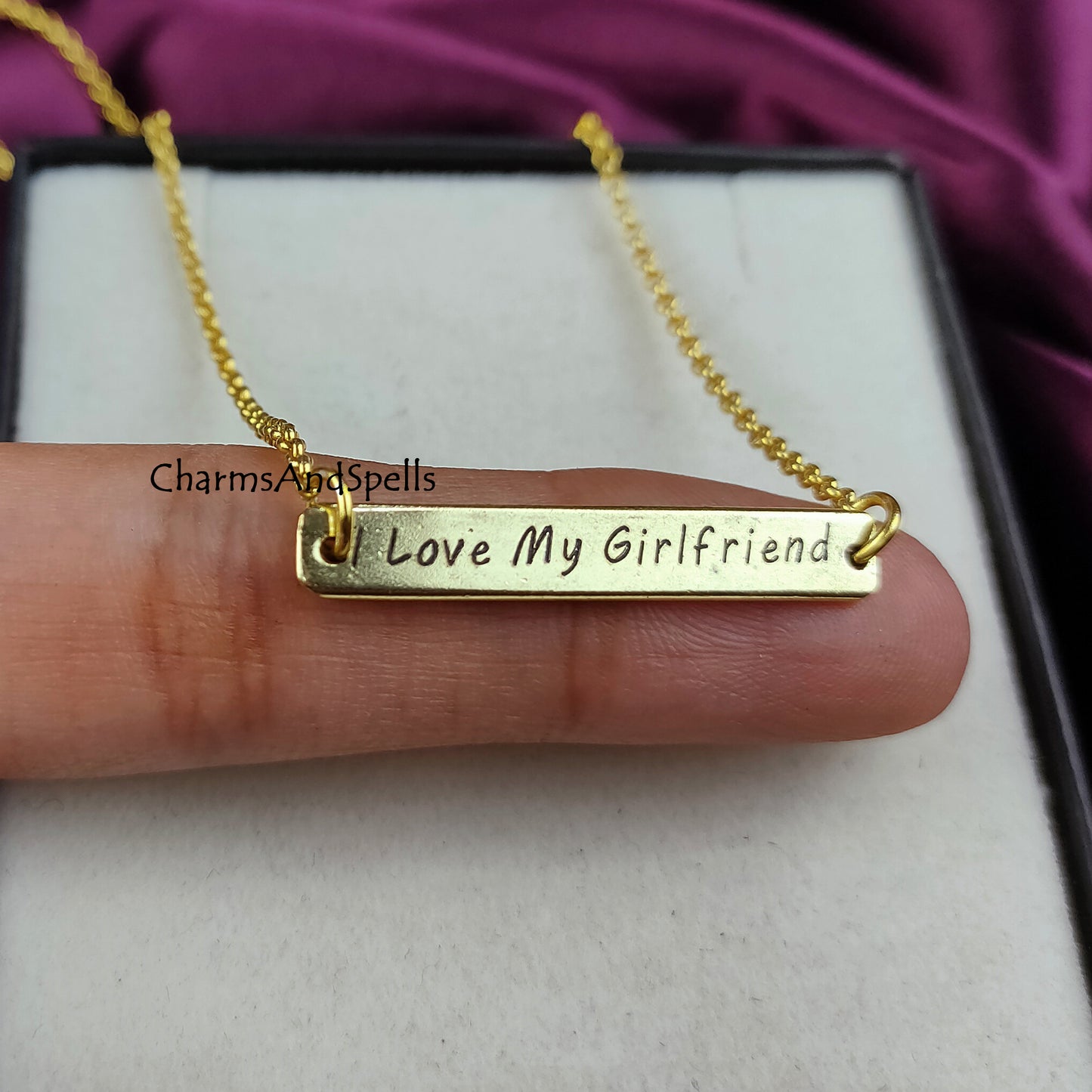 I Love My Girlfriend Necklace | Personalized Engraved Bar