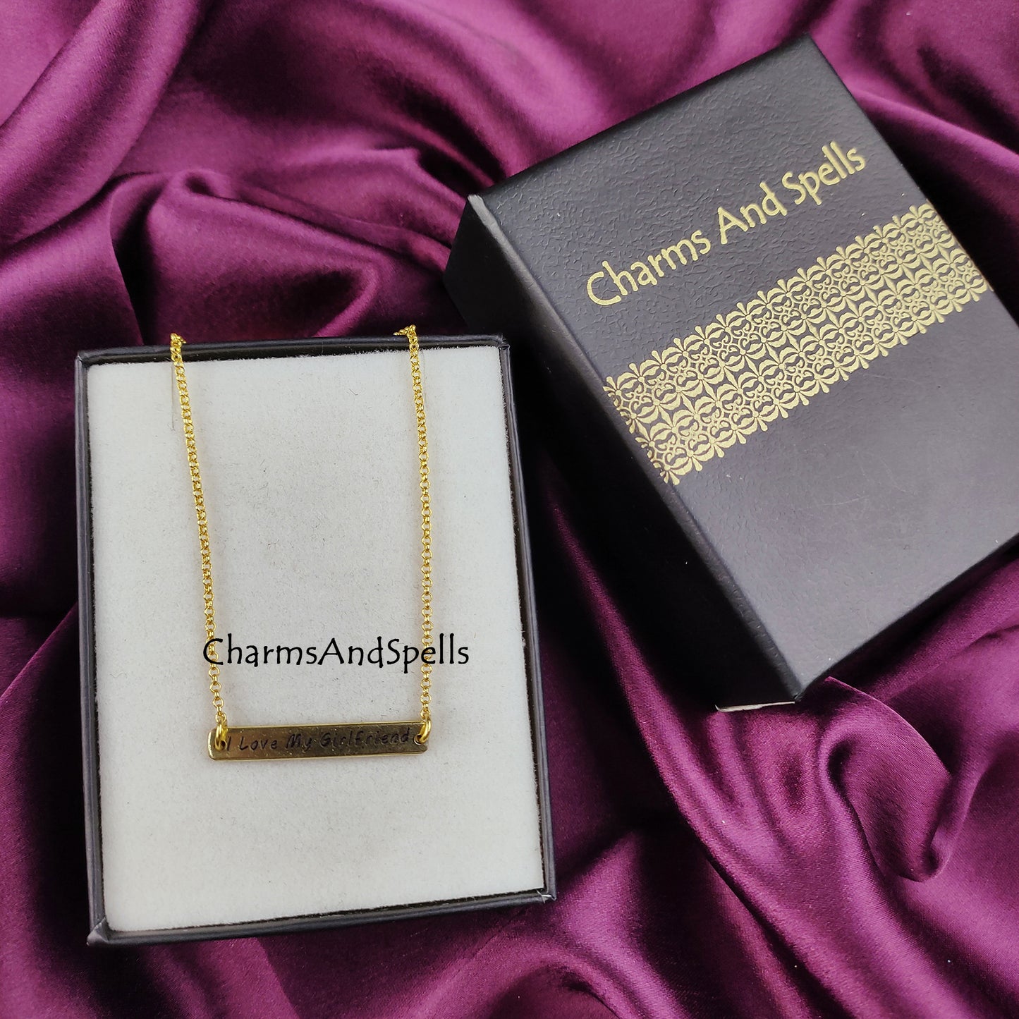 I Love My Girlfriend Necklace | Personalized Engraved Bar